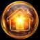 Glowing orange house icon inside a golden sphere