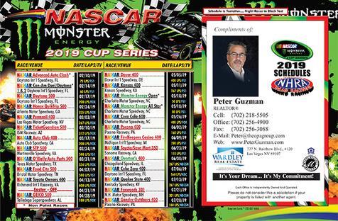 NASCAR Cup Series schedule flyer with a realtor advertisement