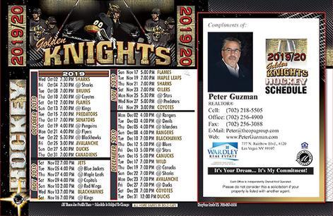 Golden Knights hockey schedule flyer with a realtor advertisement