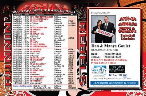 UNLV Rebels basketball schedule flyer with a realtor advertisement