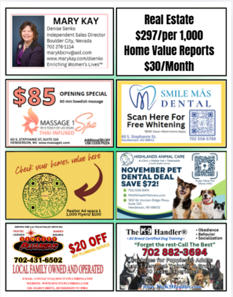 New flyer template with home value QR code and local business ads