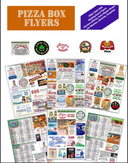 Pizza box flyer layout showcase with free fonts note